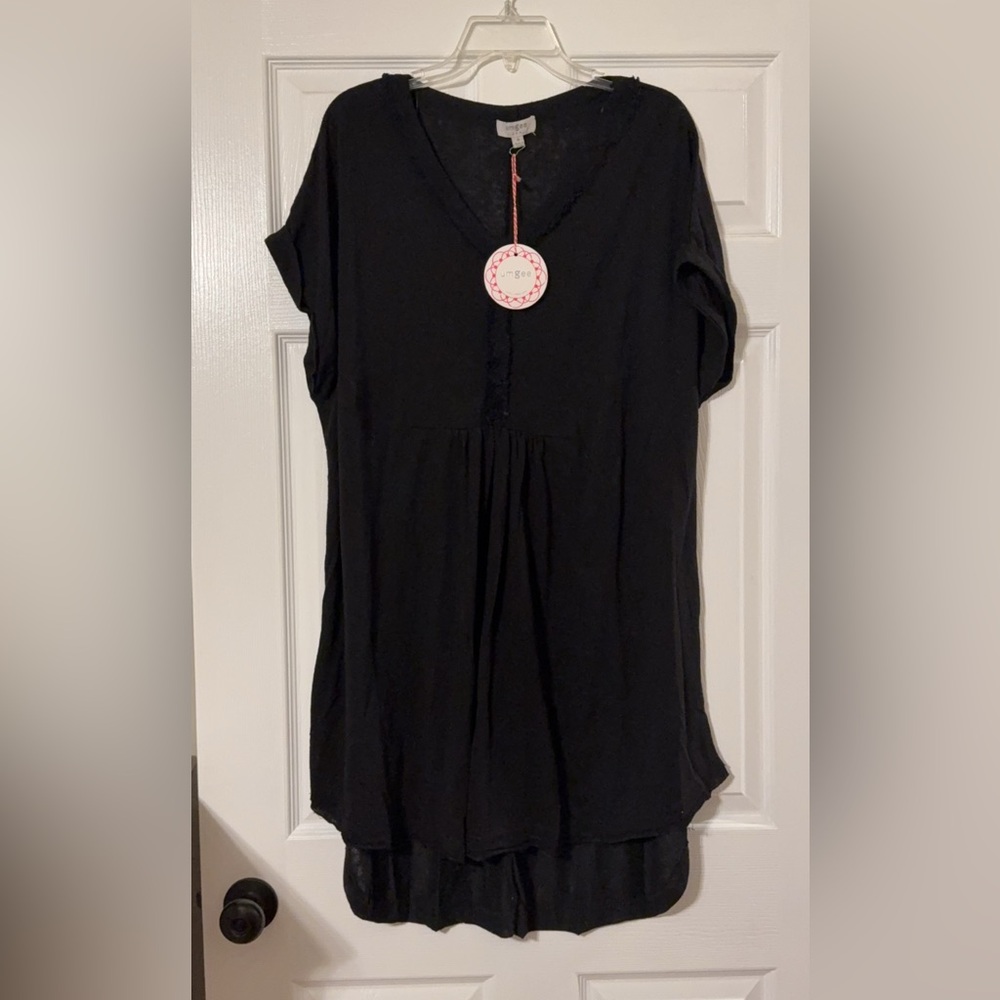 UMGEE OVERSIZED RELAXED HI-LOW RAW HEM DETAIL BLACK FREE PEOPLE VIBE AND…